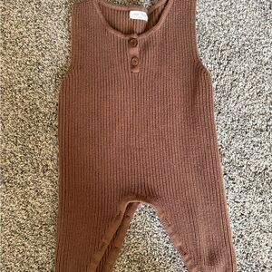 Knit Button-Front Sleeveless Romper in Rust